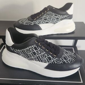 Karl Lagerfeld Black and White Printed Women's Sneakers Size 8.5
